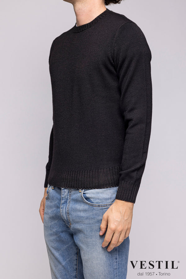 FILIPPO DE LAURENTIS, Crew-neck sweater in merino wool, brown, man