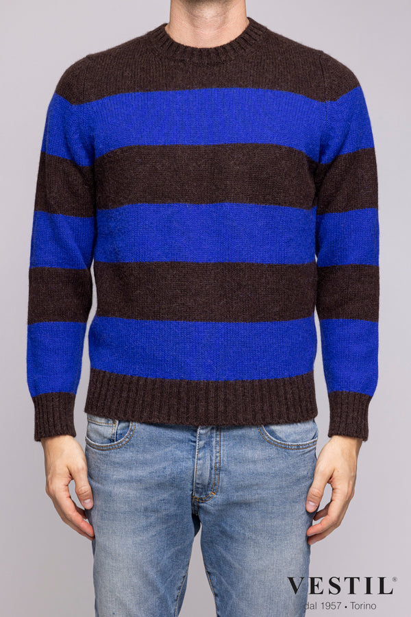 JURTA, Crew-neck sweater in wool, blue and grey