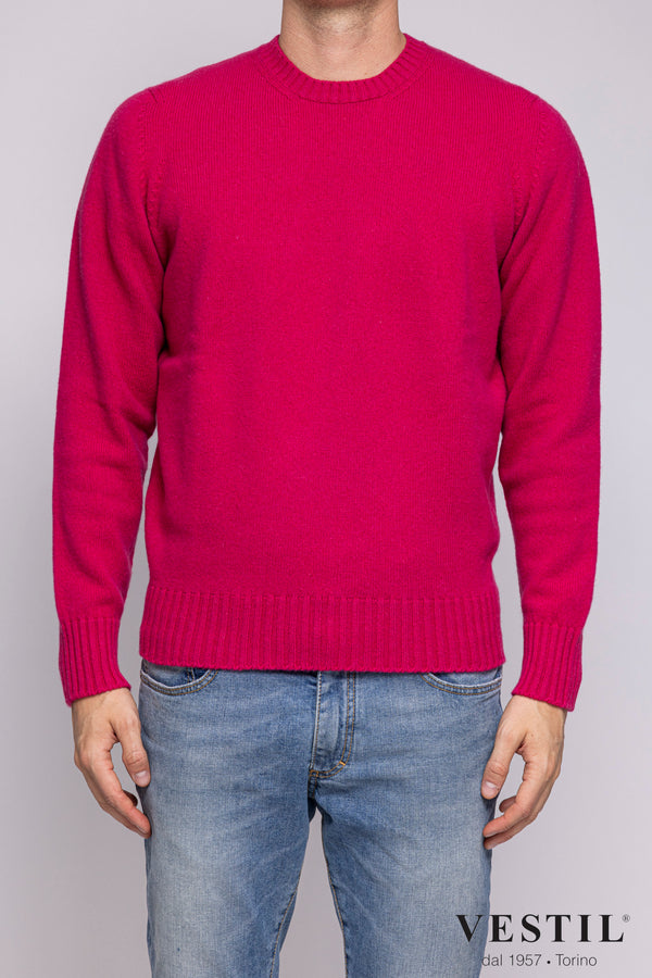 JURTA, Crew-neck sweater in wool blend, fuchsia, man
