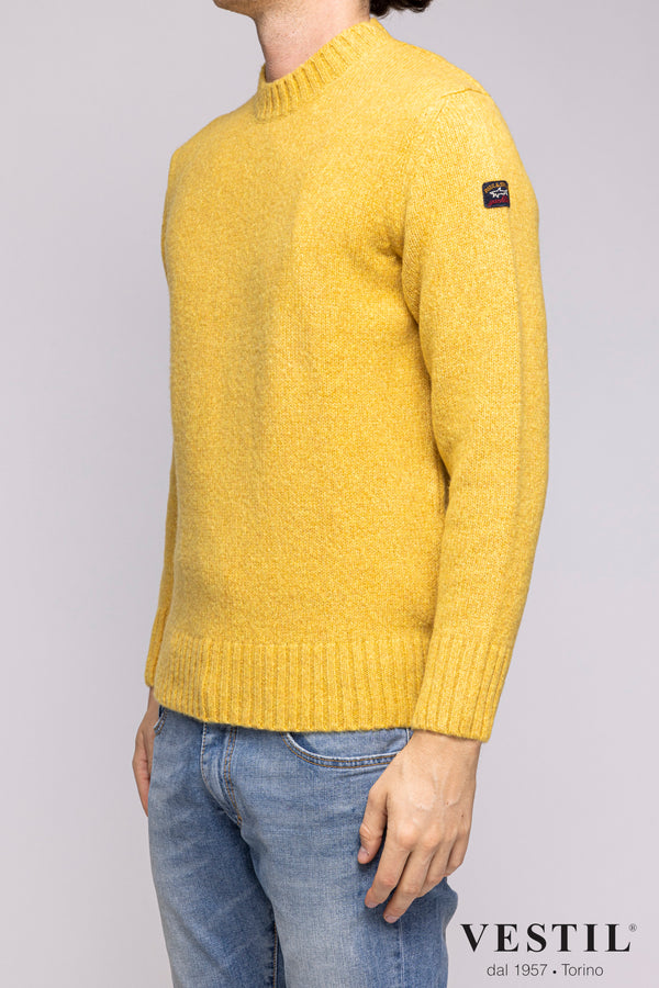PAUL &amp; SHARK Crew-neck sweater in fine merino wool, yellow, men