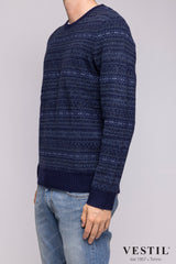 POLO RALPH LAUREN, crew-neck sweater in wool and cashmere, blue with micro-pattern, man