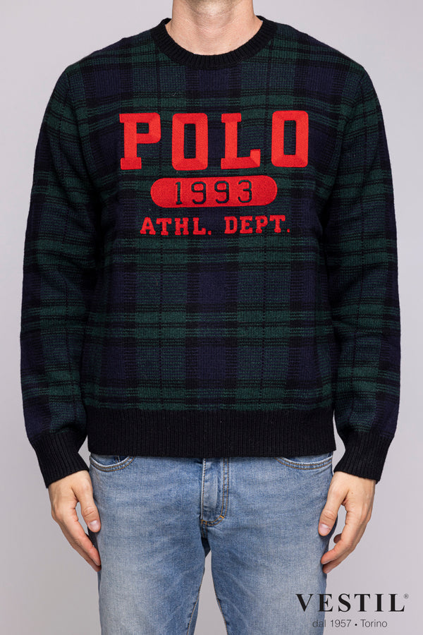 POLO RALPH LAUREN, crew-neck sweater in wool blend, green and blue, men