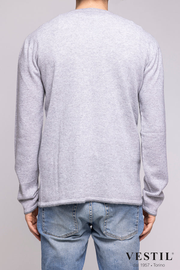 SEASE, Crew-neck sweater with cashmere pocket, light grey, man