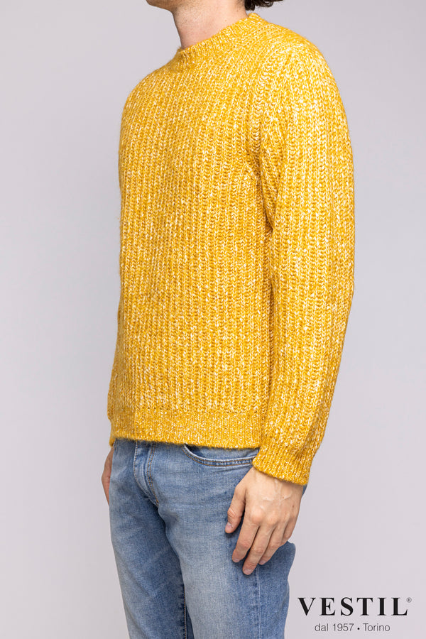 SETTEFILI CASHMERE, Crew-neck sweater with English rib, in wool blend, ocher, man