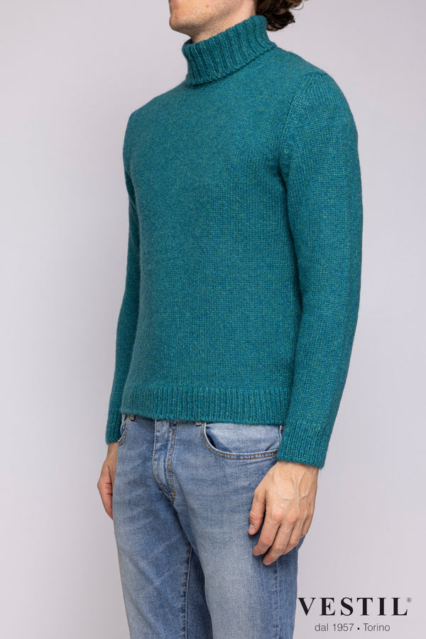 SETTEFILI CASHMERE, Turtleneck sweater in wool blend, teal, man