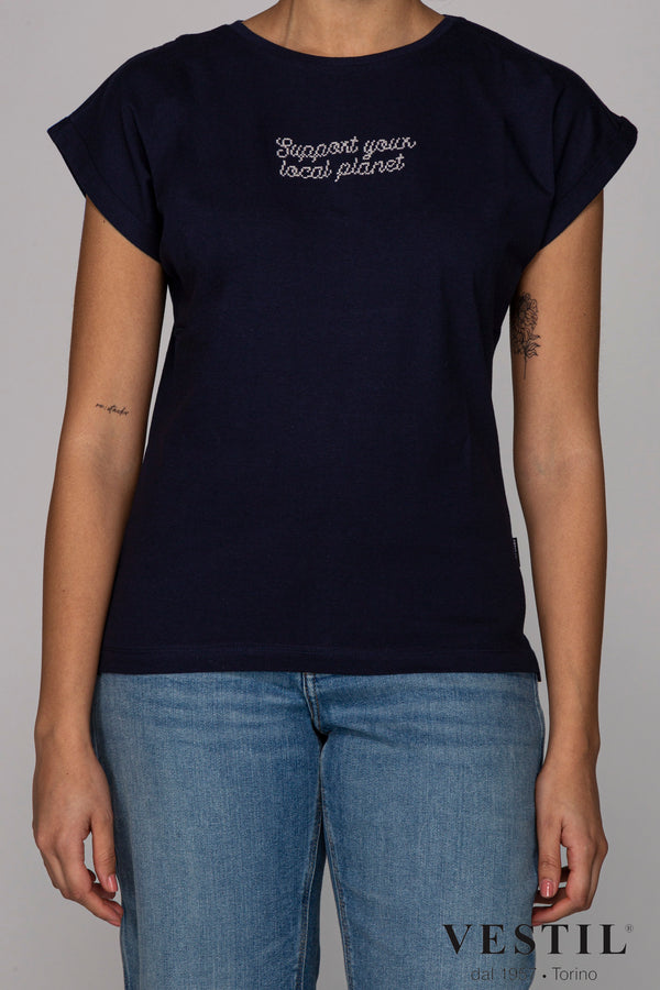 DEDICATED, women's blue t-shirt